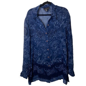 Women's Carole Little Blue and White Paisley Button Down Collared Shirt Size 14